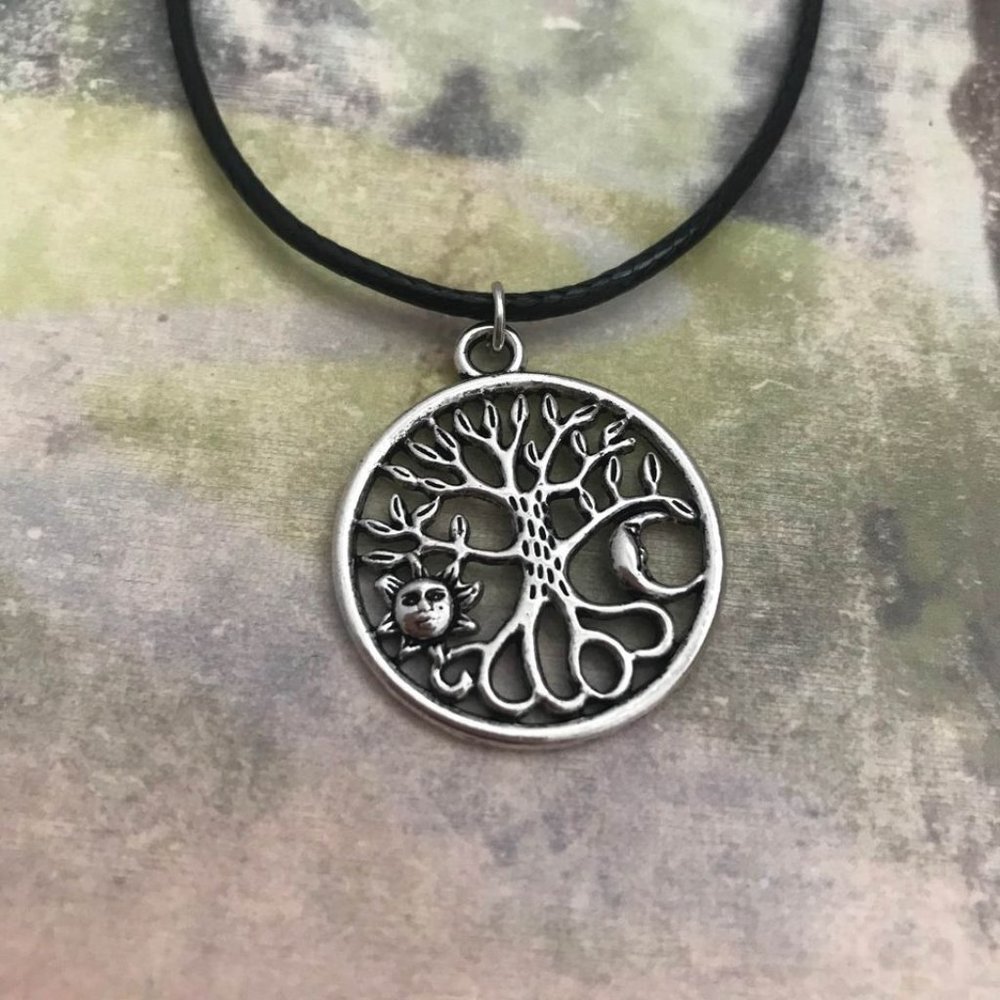 Celtic Tree of Life Celestial Sun Moon Pendant 17”